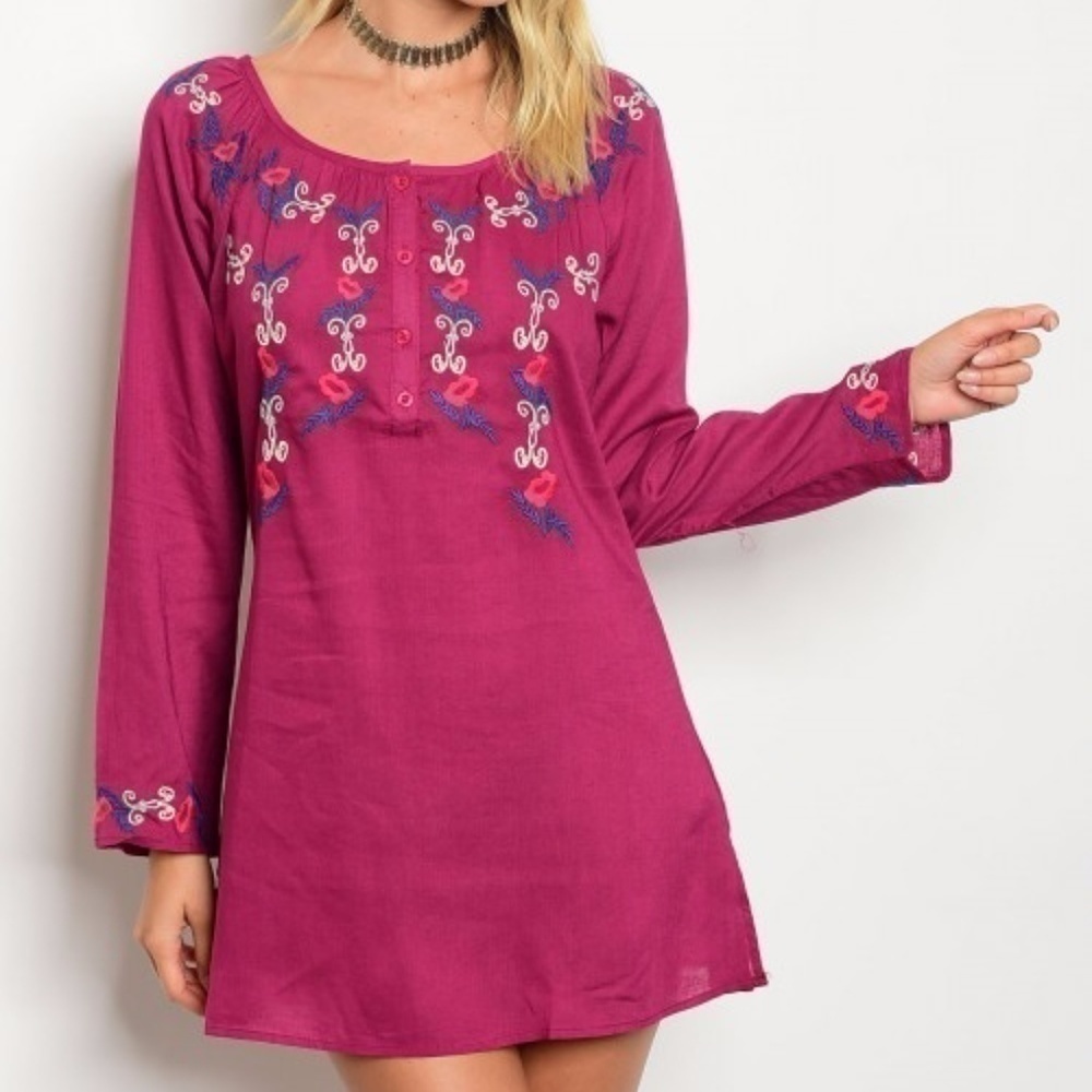 DRESS Fuchsia Embroidered details Dress